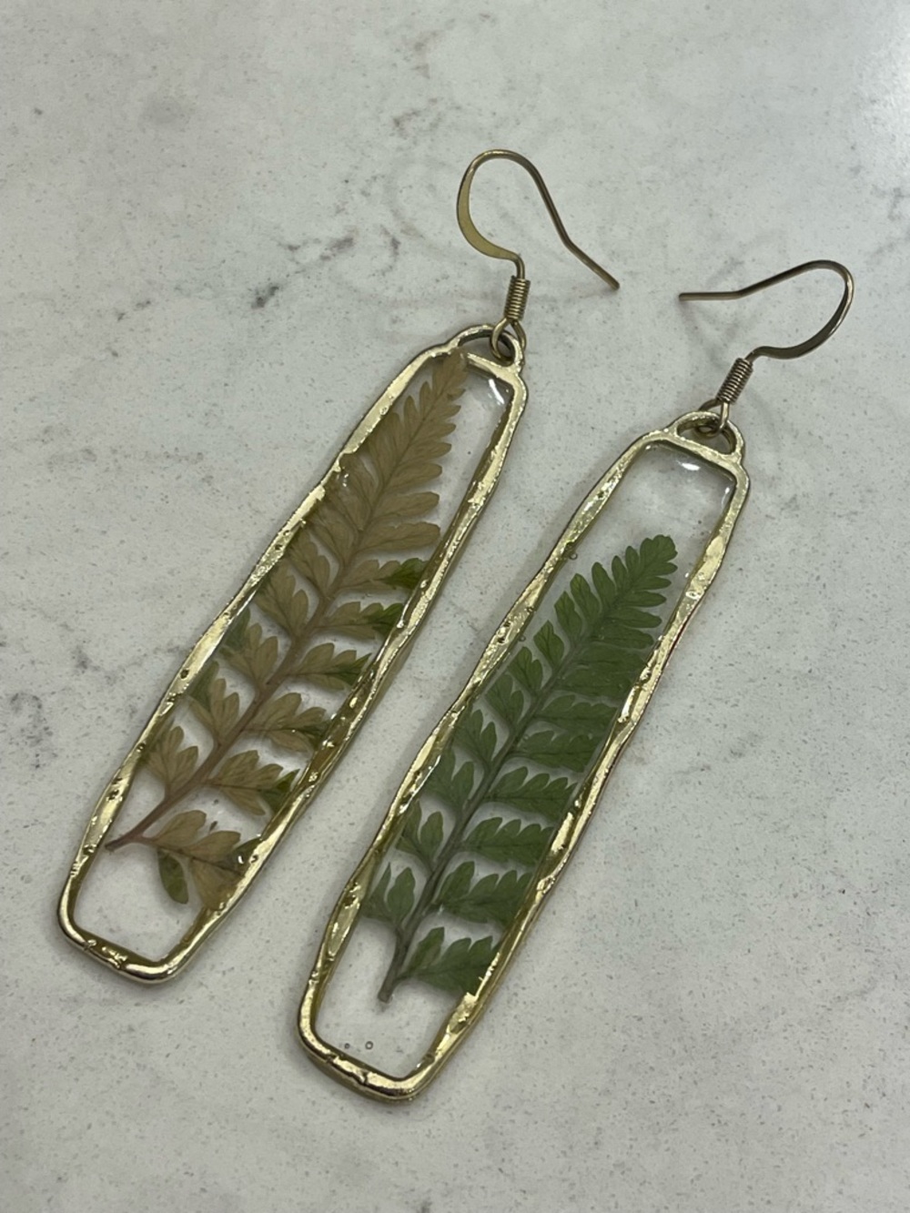 Pressed Fern Hammered Brass Large Dangle Earrings